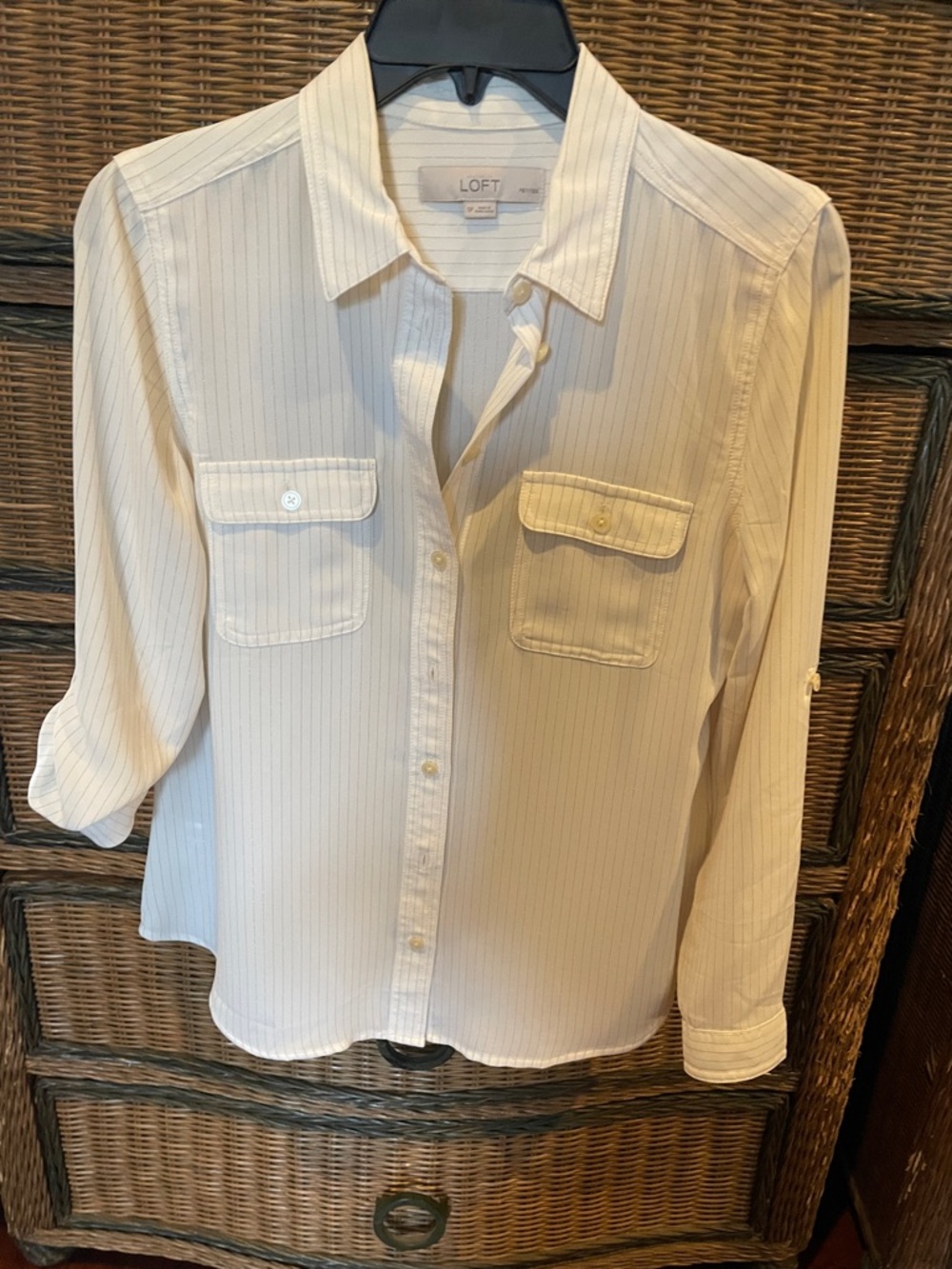 LOFT Cream Pinstripe Utility Shirt